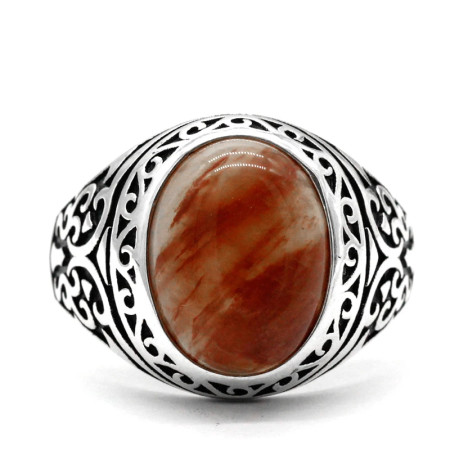 Anillo hecho a mano de plata de ley S925 para hombre, conjunto de joyería Türkiye de cuarzo Natural, anillo para fiesta navideña