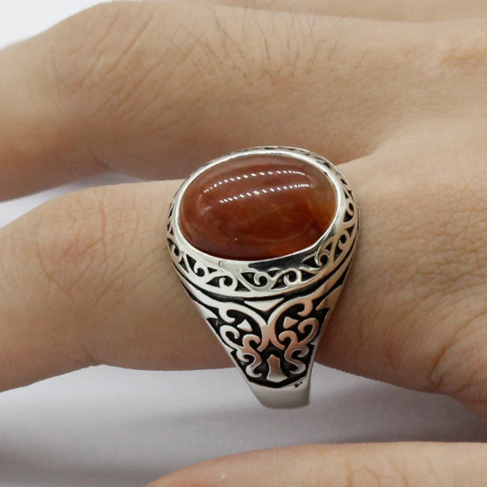 Anillo hecho a mano de plata de ley S925 para hombre, conjunto de joyería Türkiye de cuarzo Natural, anillo para fiesta navideña - malaquita tienda 36