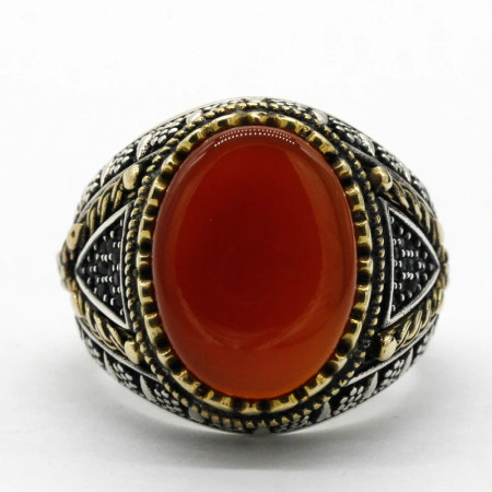 Anillo de plata 925 ovalado para hombre y mujer, de alta calidad, piedra Ágata roja Natural, joyería turca Punk, anillo de boda Anillo de plata 925 ovalado para hombre y mujer, de alta calidad, piedra Ágata roja Natural, joyería turca Punk, anillo de boda