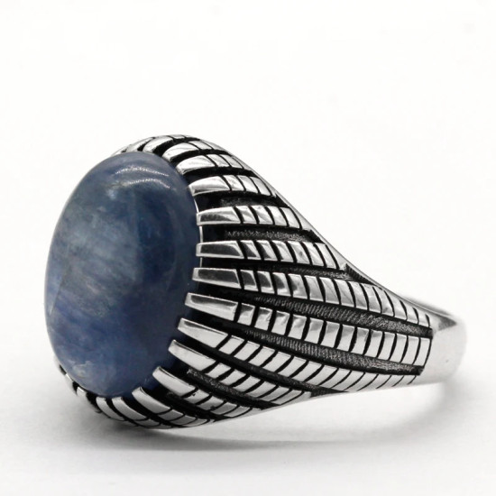 Turco de la joyería de los hombres, anillo de cianita Natural 925 plata esterlina Retro de moda de alta-CZ anillo de esmalte hombres y mujeres regalos - malaquita tienda 36