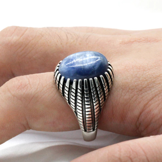 Turco de la joyería de los hombres, anillo de cianita Natural 925 plata esterlina Retro de moda de alta-CZ anillo de esmalte hombres y mujeres regalos - malaquita tienda 36
