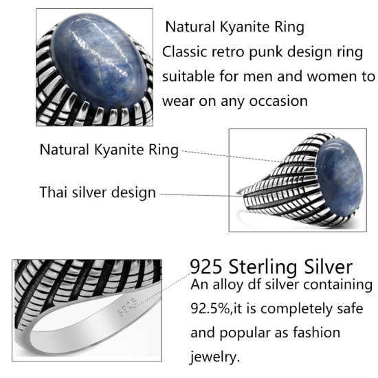 Turco de la joyería de los hombres, anillo de cianita Natural 925 plata esterlina Retro de moda de alta-CZ anillo de esmalte hombres y mujeres regalos - malaquita tienda 36