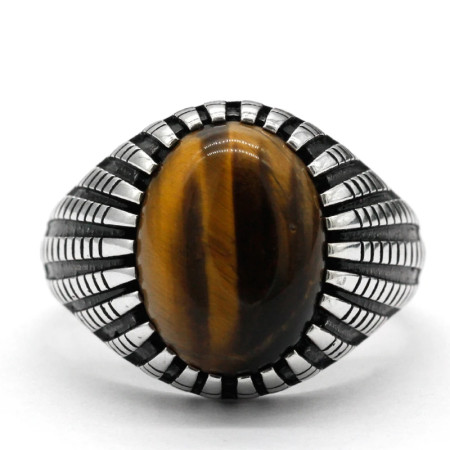 Anillo de Plata de Ley 925 pura para hombre, piedra de ojo de tigre Natural, sencillo, clásico, elegante, hecho a mano, joyería exquisita, regalo