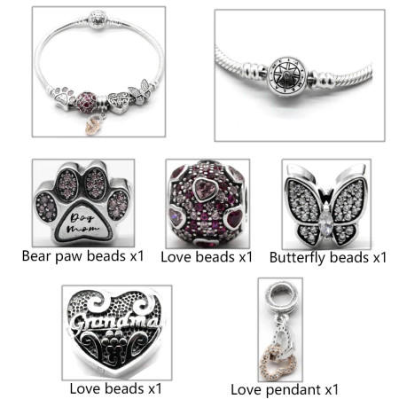 Pulsera clásica de Plata de Ley 925 con forma de corazón, mariposa rosa, corazón de amor, fabricación de joyería Pulsera clásica de Plata de Ley 925 con forma de corazón, mariposa rosa, corazón de amor, fabricación de joyería