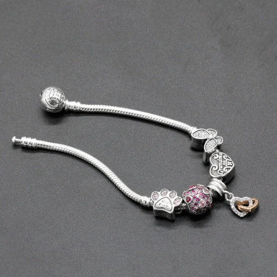 Pulsera clásica de Plata de Ley 925 con forma de corazón, mariposa rosa, corazón de amor, fabricación de joyería - malaquita tienda 36
