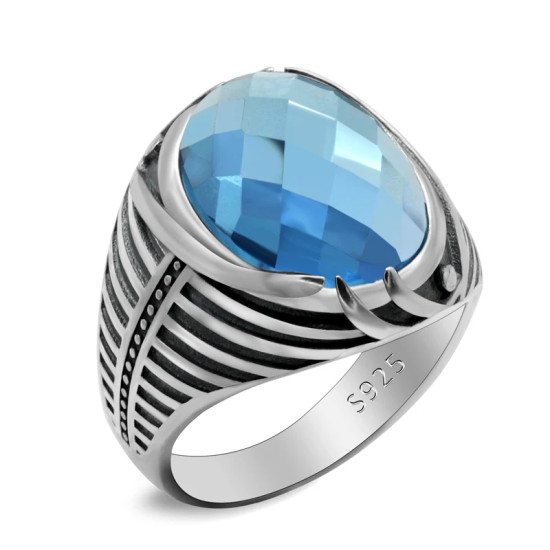 Anillo de Plata de Ley 925 para hombre, con piedra de cristal (circonita artificial), joyería turca clásica Simple, anillo a rayas, regalo de boda - malaquita tienda 36