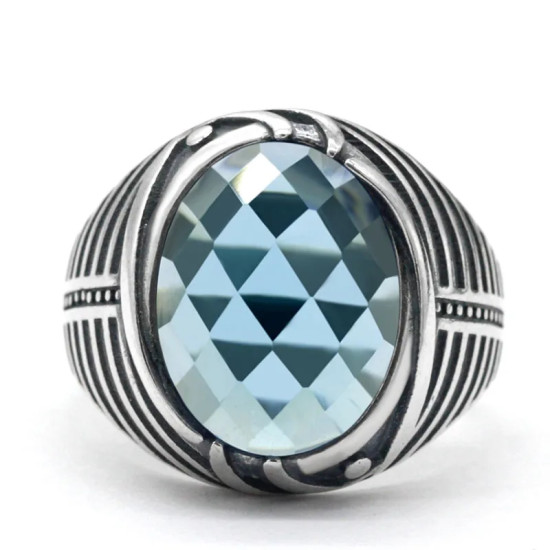 Anillo de Plata de Ley 925 para hombre, con piedra de cristal (circonita artificial), joyería turca clásica Simple, anillo a rayas, regalo de boda - malaquita tienda 36