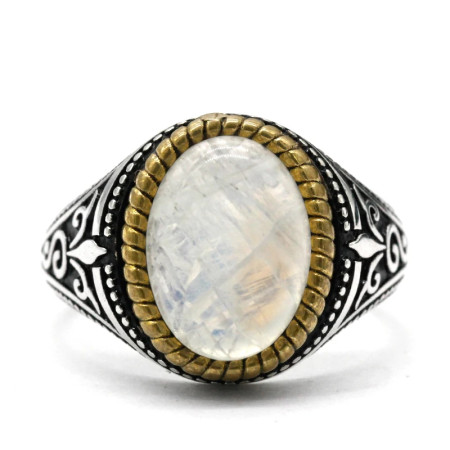 Anillo de plata de ley S925 con piedra lunar Natural para hombre, joyería hecha a mano, regalo de Festival