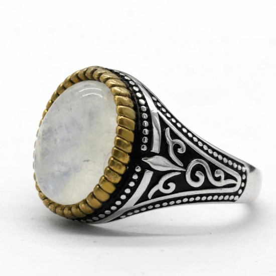 Anillo de plata de ley S925 con piedra lunar Natural para hombre, joyería hecha a mano, regalo de Festival - malaquita tienda 36