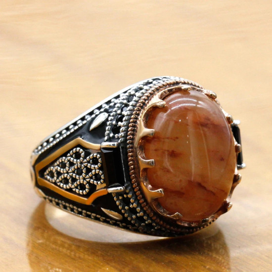 Anillo de Plata de Ley 925 con piedra de cuarzo Natural para hombre, joyería Punk turca Vintage, conjunto de joyas de tendencia, anillos de pareja, anillo para mujer - malaquita tienda 36