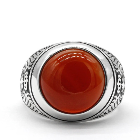 Anillo de Plata de Ley 925 con piedra de ágata roja Natural, joyería Punk turca Retro, anillo clásico de tendencia para hombres, anillo de fiesta, joyería de regalo Anillo de Plata de Ley 925 con piedra de ágata roja Natural, joyería Punk turca Retro, anillo clásico de tendencia para hombres, anillo de fiesta, joyería de regalo
