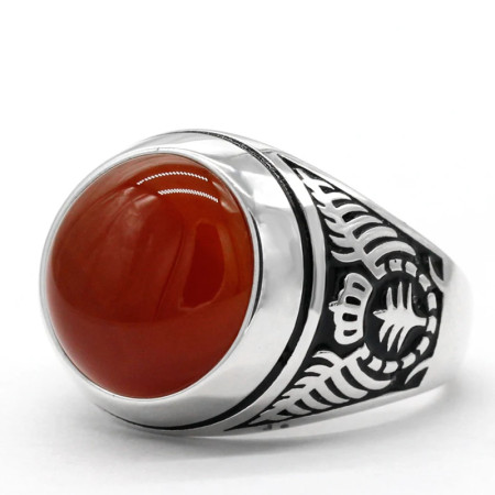 Anillo de Plata de Ley 925 con piedra de ágata roja Natural, joyería Punk turca Retro, anillo clásico de tendencia para hombres, anillo de fiesta, joyería de regalo Anillo de Plata de Ley 925 con piedra de ágata roja Natural, joyería Punk turca Retro, anillo clásico de tendencia para hombres, anillo de fiesta, joyería de regalo