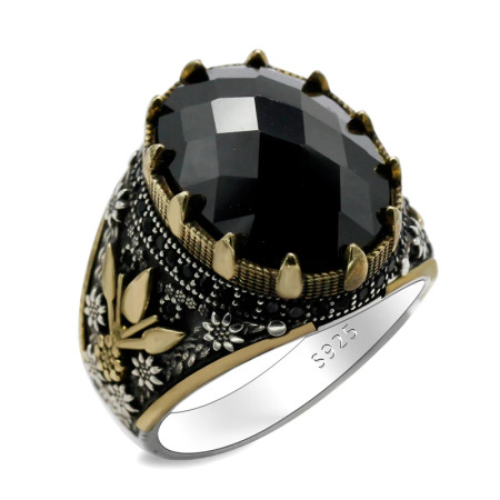 Anillo de Plata de Ley 925 para hombre, conjunto de garra de flores exquisitas, estilo Punk, Retro, hecho a mano, anillo de compromiso turco