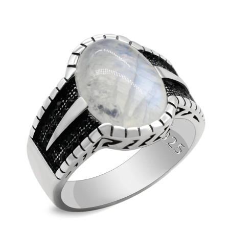 Anillo clásico de piedra lunar Natural para hombre y mujer, de Plata de Ley 925, turco, hecho a mano, estilo Punk, joyería de lujo, regalo Anillo clásico de piedra lunar Natural para hombre y mujer, de Plata de Ley 925, turco, hecho a mano, estilo Punk, joyería de lujo, regalo