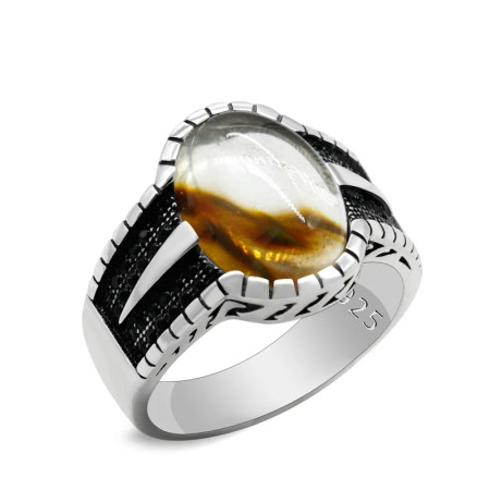 Anillo de plata de ley s925 con piedra Natural, estilo Punk turco, moda Retro, anillos de boda clásicos para hombres y mujeres