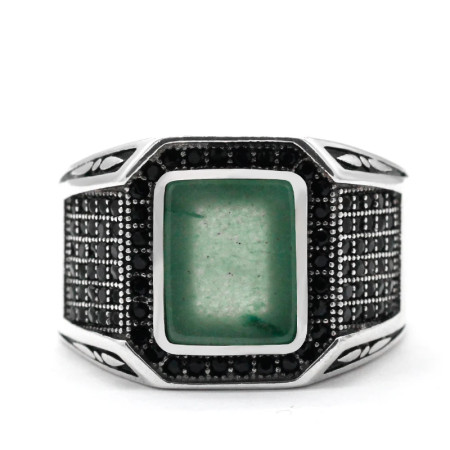 Anillos de plata de ley 925 con Aventurina Natural para hombre y mujer, diseño de bordes, estilo Punk turco, regalo de cumpleaños, nuevo estilo Anillos de plata de ley 925 con Aventurina Natural para hombre y mujer, diseño de bordes, estilo Punk turco, regalo de cumpleaños, nuevo estilo