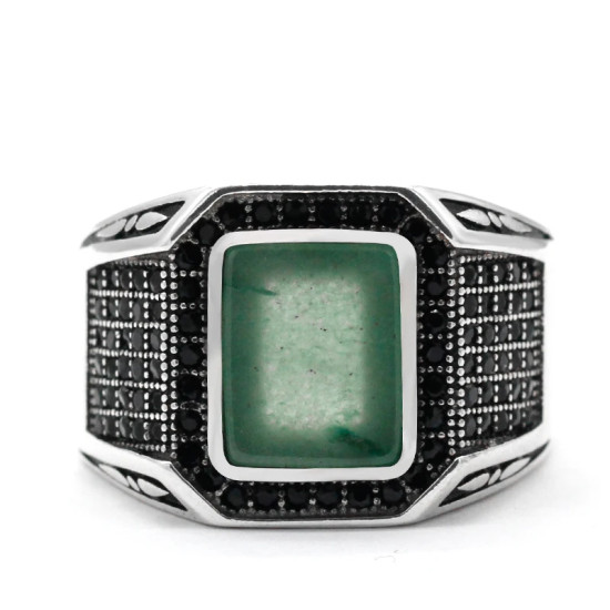 Anillos de plata de ley 925 con Aventurina Natural para hombre y mujer, diseño de bordes, estilo Punk turco, regalo de cumpleaños, nuevo estilo - malaquita tienda 36