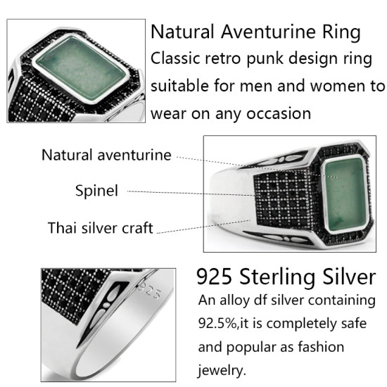 Anillos de plata de ley 925 con Aventurina Natural para hombre y mujer, diseño de bordes, estilo Punk turco, regalo de cumpleaños, nuevo estilo - malaquita tienda 36