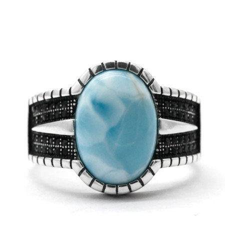 Anillo de plata de ley S925 para hombre y mujer, piedra con patrón de mar Natural, estilo Punk turco, clásico, regalo