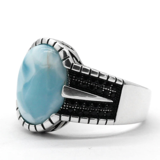 Anillo de plata de ley S925 para hombre y mujer, piedra con patrón de mar Natural, estilo Punk turco, clásico, regalo - malaquita tienda 36