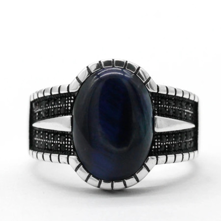 Anillo de plata de ley S925, Ojo de tigre azul Natural, regalo hecho a mano, estilo Punk, exquisito