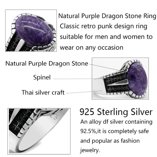 Anillo de Plata de Ley 925 con piedra de dragón púrpura para hombres y mujeres, joyería de boda, estilo Punk turco Original, exquisito - malaquita tienda 36