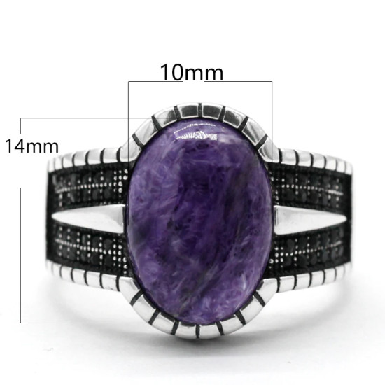 Anillo de Plata de Ley 925 con piedra de dragón púrpura para hombres y mujeres, joyería de boda, estilo Punk turco Original, exquisito - malaquita tienda 36