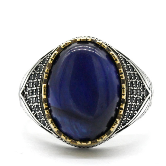 Anillo de Plata de Ley 925 con piedra de ojo de tigre azul Natural para hombre y mujer, diseño de tendencia hecho a mano, joyería exquisita Punk - malaquita tienda 36