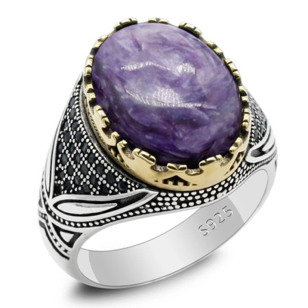 Nuevo Anillo de Plata de Ley 925 para hombres y mujeres con piedra de dragón púrpura Natural, diseño de tendencia turco hecho a mano, joyería exquisita Punk Nuevo Anillo de Plata de Ley 925 para hombres y mujeres con piedra de dragón púrpura Natural, diseño de tendencia turco hecho a mano, joyería exquisita Punk