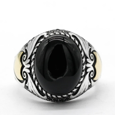 Anillo de plata esterlina 925 para hombre y mujer, con piedra de ágata Natural, alas clásicas de estilo Punk turco, joyería exquisita para hombre y mujer