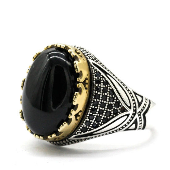 Nuevo Anillo de Plata de Ley 925 para hombres y mujeres con piedra de ágata Natural, diseño de tendencia turco hecho a mano, joyería exquisita Punk - malaquita tienda 36