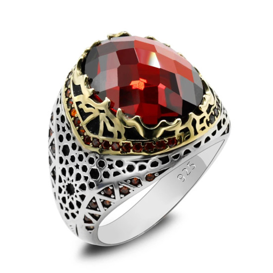 Anillo de Plata de Ley 925 con diseño de patrón, joyería de boda de estilo Punk turco, anillos de compromiso/fiesta para hombres y mujeres - malaquita tienda 36