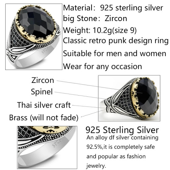 Anillo de Plata de Ley 925 para hombres y mujeres, joyería exquisita hecha a mano con circonita, diseño de moda turca, Punk, para boda, nuevo estilo - malaquita tienda 36