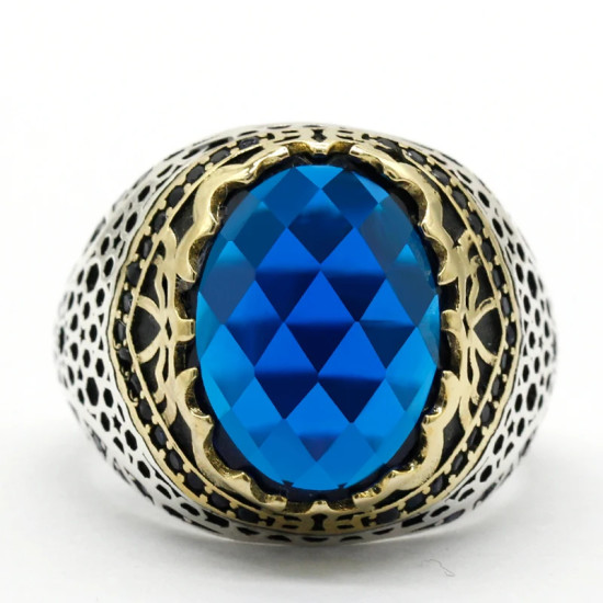 Anillo de plata de ley S925 con circonita azul, sortija hecha A mano, diseño de fiesta, Festival - malaquita tienda 36
