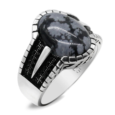 Anillo de Plata de Ley 925 con piedra Natural de copo de nieve para hombre y mujer, sortija de boda, estilo Punk turco Original, regalo exquisito Anillo de Plata de Ley 925 con piedra Natural de copo de nieve para hombre y mujer, sortija de boda, estilo Punk turco Original, regalo exquisito