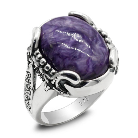 Anillo de Plata de Ley 925 para hombre y mujer, anillo con piedra de dragón púrpura Natural, Plata tailandesa Simple, diseños de joyería turca para hombre y mujer Anillo de Plata de Ley 925 para hombre y mujer, anillo con piedra de dragón púrpura Natural, Plata tailandesa Simple, diseños de joyería turca para hombre y mujer