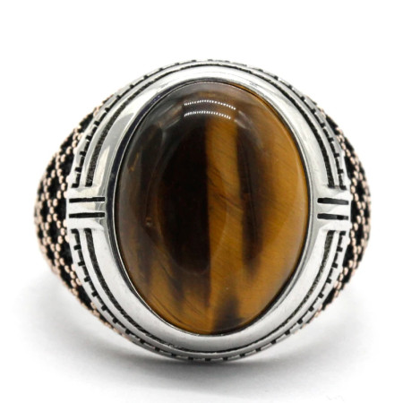 Anillo de Plata de Ley 925 para hombre, anillo clásico de Turquía, Vintage, Ojo de Tigre Natural, Dashi, anillo de plata para hombre con piedra