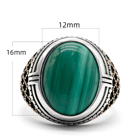 Joyería Türkiye, anillo hecho a mano para hombre, malaquita Natural, anillo de plata de ley s925, regalo de fiesta navideña para hombre - malaquita tienda 36