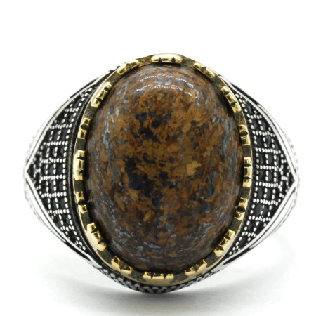 Anillo hecho a mano de plata pura S925 para hombre, joyería de piedra gris bronce natural, anillo de boda para fiesta y vacaciones