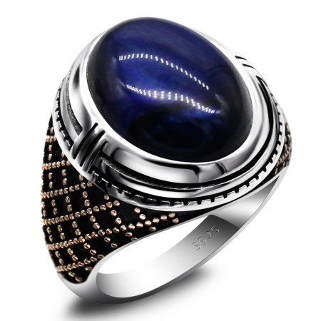 Anillo de plata de ley S925 para hombre, Ojo de Tigre azul Natural, regalo hecho a mano, joyería de vacaciones de estilo Punk tmurkiye