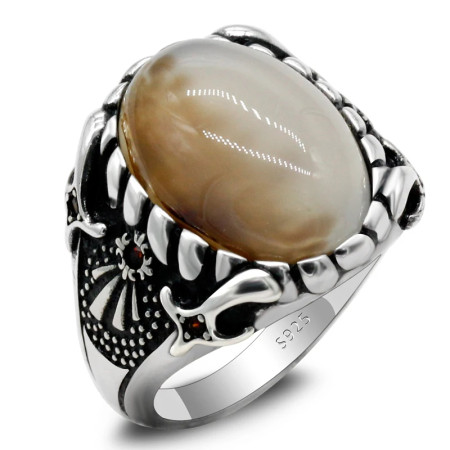 Anillo de plata de ley s925 con piedra Natural de ónix oceánico para hombre, joyería de compromiso de boda, estilo Punk para fiesta, Vintage