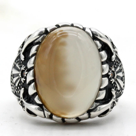 Anillo de plata de ley s925 con piedra Natural de ónix oceánico para hombre, joyería de compromiso de boda, estilo Punk para fiesta, Vintage