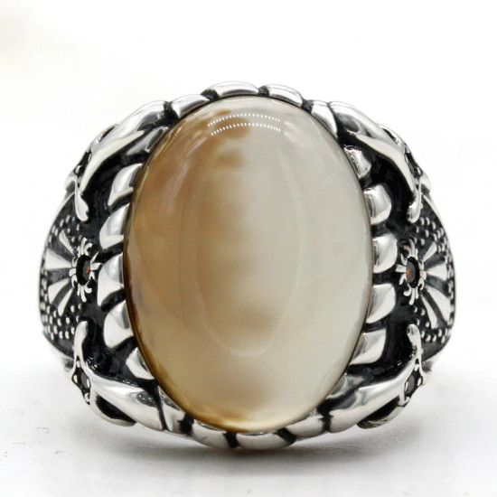Anillo de plata de ley s925 con piedra Natural de ónix oceánico para hombre, joyería de compromiso de boda, estilo Punk para fiesta, Vintage - malaquita tienda 36