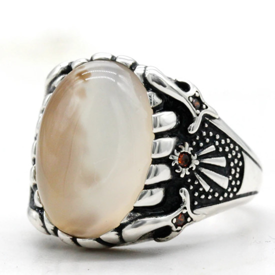 Anillo de plata de ley s925 con piedra Natural de ónix oceánico para hombre, joyería de compromiso de boda, estilo Punk para fiesta, Vintage - malaquita tienda 36