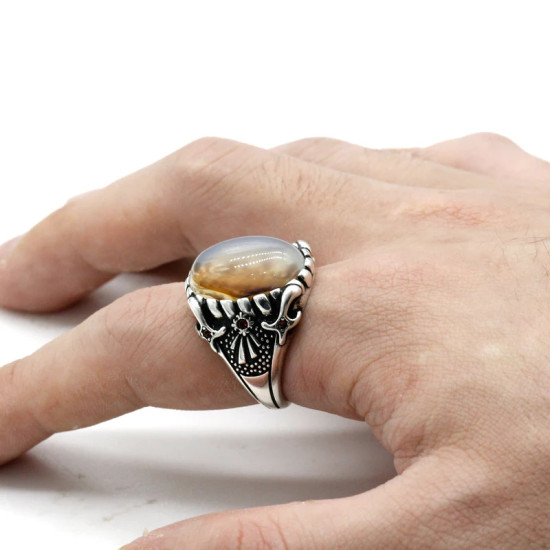 Anillo de plata de ley s925 con piedra Natural de ónix oceánico para hombre, joyería de compromiso de boda, estilo Punk para fiesta, Vintage - malaquita tienda 36