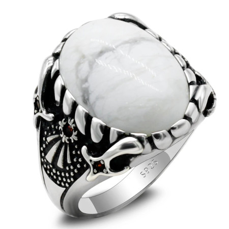 Anillos de plata de ley 925 para hombres y mujeres, joyería de compromiso de boda, turquesa blanca Natural, moda Punk turca Anillos de plata de ley 925 para hombres y mujeres, joyería de compromiso de boda, turquesa blanca Natural, moda Punk turca