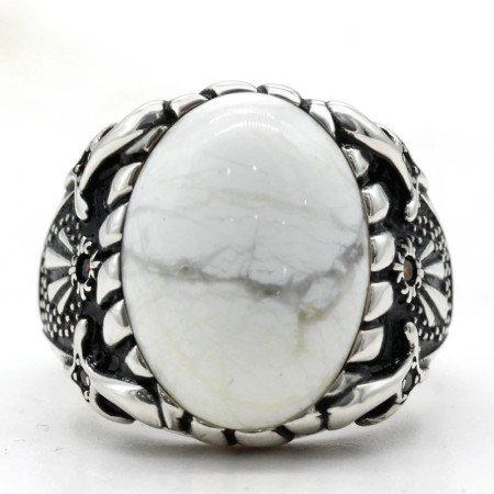 Anillos de plata de ley 925 para hombres y mujeres, joyería de compromiso de boda, turquesa blanca Natural, moda Punk turca Anillos de plata de ley 925 para hombres y mujeres, joyería de compromiso de boda, turquesa blanca Natural, moda Punk turca