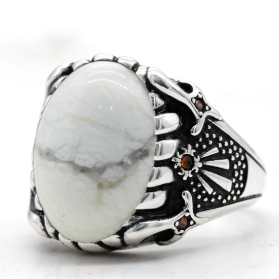 Anillos de plata de ley 925 para hombres y mujeres, joyería de compromiso de boda, turquesa blanca Natural, moda Punk turca - malaquita tienda 36