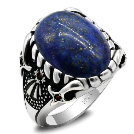 Anillo de Plata de Ley 925 para hombre y mujer, lapislázuli Natural, Punk turco, joyería de compromiso, boda