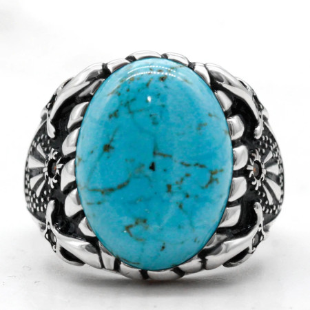 Anillo de Plata de Ley 925 para hombre y mujer, joyería de compromiso con piedras preciosas, color turquesa Natural, Punk, a la moda